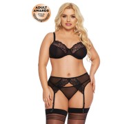 Комплект SoftLine Collection Marella (бюстгальтер, стринги и пояс для чулок), черный, XXXL