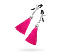 Зажимы на соски Pecado BDSM, «Прищепки», с кисточками из шелка, металл, бордовые