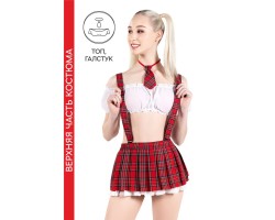 Верхняя часть костюма «Американская школьница», Pecado BDSM, топ, галстук, бело-красный, 40