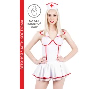 Верхняя часть костюма «Медсестра», Pecado BDSM, корсет, головной убор, бело-красный, 40
