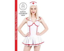 Верхняя часть костюма «Медсестра», Pecado BDSM, корсет, головной убор, бело-красный, 46