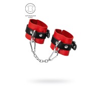 Наручники Pecado BDSM, мягкие с одним ремешком с люверсами, натуральная кожа, красно-чёрные
