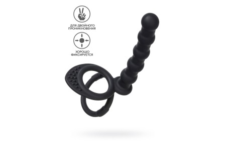 Насадка на пенис для двойного проникновения Black&Red by TOYFA, силикон, черная, 19,5 см