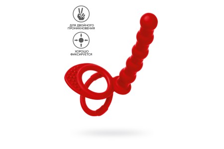 Насадка на пенис для двойного проникновения Black&Red by TOYFA, силикон, красная, 19,5 см