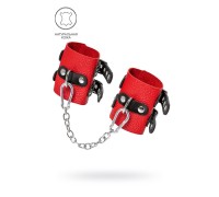 Наручники Pecado BDSM, мягкие, с двумя ремешками с люверсами, натуральная кожа, красно-чёрные