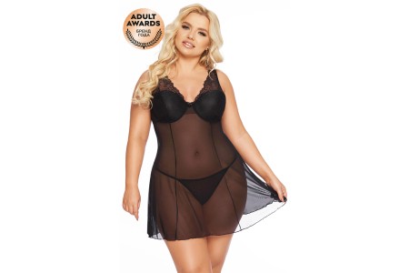 Комбинация и стринги SoftLine Collection Berta, черный, XXXL