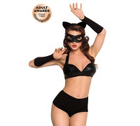 Костюм SoftLine Collection Catwoman (бюстгальтер,шортики,головной убор,маска,перчатки), черный, L