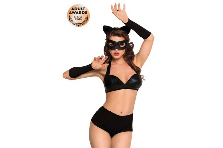 Костюм SoftLine Collection Catwoman (бюстгальтер,шортики,головной убор,маска,перчатки), черный, L