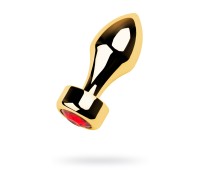 Анальная втулка Metal by TOYFA, металл, золотая, с красным кристаллом, 7,5 см, Ø 2,9 см, 75 г