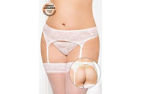 Пояс для чулок и стринги кружевные SoftLine Collection, белый, XXXL