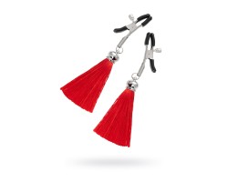 Зажимы на соски Pecado BDSM, «Прищепки», с кисточками из шелка, металл, красные