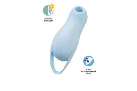Вакуум-волновой стимулятор клитора с вибрацией Satisfyer Pocket Pro 1, силикон, голубой, 13,9 см