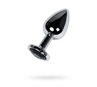 Анальная втулка Metal by TOYFA, металл, серебряная, с чёрным кристаллом, 8,1 см, Ø 3,4 см