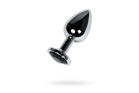 Анальная втулка Metal by TOYFA, металл, серебряная, с чёрным кристаллом, 8,1 см, Ø 3,4 см