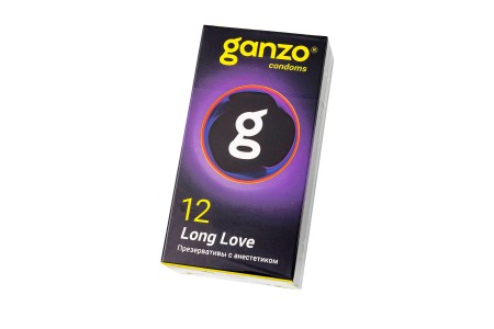 Презервативы Ganzo, Long Love,с анастетиком, латекс,18 см, 5,2 см, 12 шт.