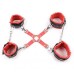 Красные бондажные наручники и поножи с карабинами - фото
