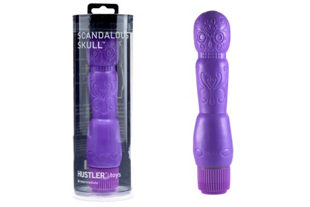 Фиолетовый массажер с гравюрой Scandalous Skull