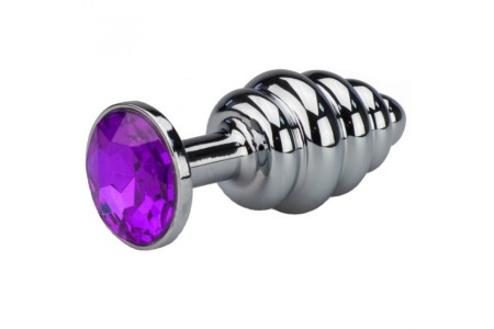 Анальная пробка Silver Small Plug рифленая фиолетовая