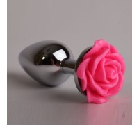 Металлическая анальная пробка с розовой розой M