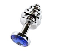 Анальная рельефная пробка Small Silver синяя
