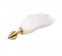 Анальная пробка с хвостиком рельефная Anal Plug White Tail Gold S