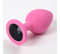 Розовая силиконовая пробка с черным стразом S