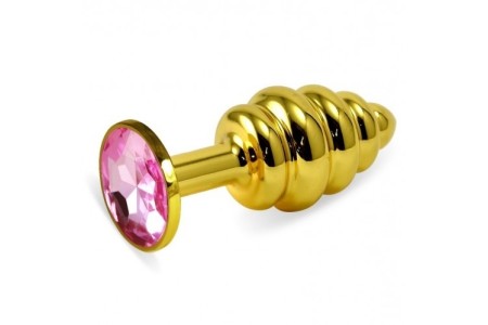 Анальная пробка Gold Small Plug рифленая светло-розовый