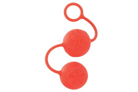 Яркие силиконовые вагинальные шарики с цветками оранжевые