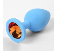 Голубая силиконовая пробка с оранжевым стразом
