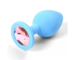 Голубая силиконовая пробка с нежно-розовым стразом