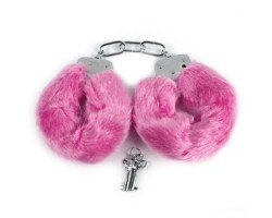 Металлические наручники с мехом розовые