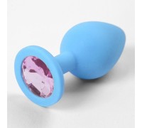 Голубая силиконовая пробка с нежно-фиолетовым стразом