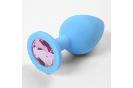 Голубая силиконовая пробка с нежно-фиолетовым стразом