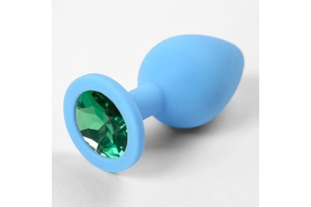 Голубая силиконовая пробка с зеленым стразом