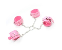 Бондажный набор наручники и поножи на цепях розовый