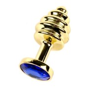 Анальная рельефная пробка Small Gold синий