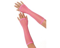 Длинные розовые перчатки в сетку