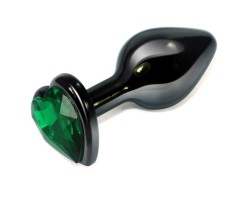 Втулка из стали с зеленым кристаллом в виде сердца Dark Green
