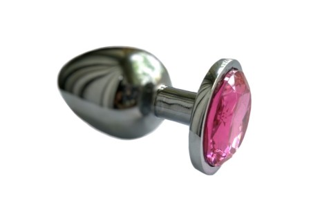 Анальная пробка из алюминия с кристаллом Silver Pink L
