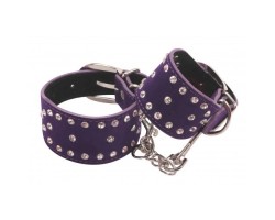 Бархатистые фиолетовые наручники со стразами