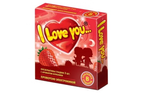 Презервативы с ароматом клубники I Love You + наклейка