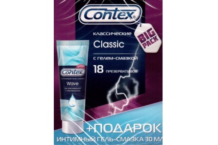 Презервативы Contex №18 Classic + гель Wave 30 мл