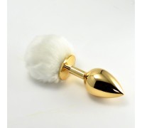 Анальная пробка с белым хвостом Small Gold Plug
