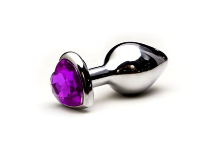 Втулка из стали с кристаллом в виде сердца Silver Purple