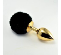 Анальная пробка с черным хвостом Small Gold Plug