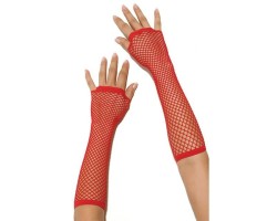 Длинные красные перчатки в сетку