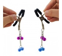 Зажимы для сосков с двойным бубенчиком пурпурным и синим