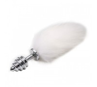 Анальная пробка с хвостиком рельефная Anal Plug White Tail Silver S