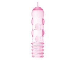 Розовая рельефная насадка на пенис или вибратор Nubs