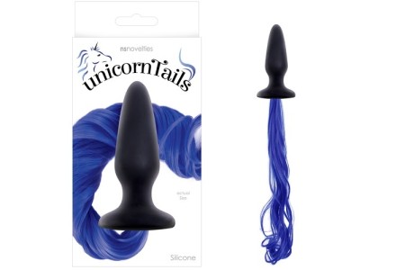 Анальная пробка с ярко-синим хвостом Unicorn Tails - Blue